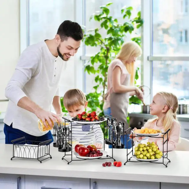 Alt view image 2 of 7 - Sorbus® Buffet Caddy 7-Piece Stackable Set Includes Plate, Napkin, and Silverware Holder, 3-Tier Detachable Tabletop Organizer Ideal for Kitchen, Dining, Entertaining, Parties,Thanksgiving (Black)
