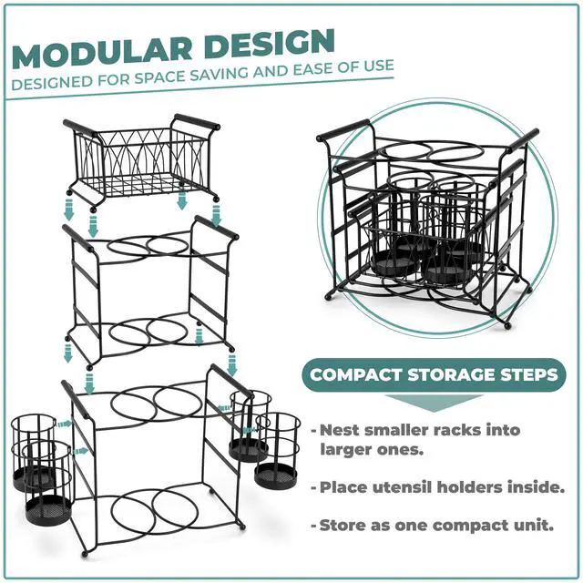 Alt view image 5 of 7 - Sorbus® Buffet Caddy 7-Piece Stackable Set Includes Plate, Napkin, and Silverware Holder, 3-Tier Detachable Tabletop Organizer Ideal for Kitchen, Dining, Entertaining, Parties,Thanksgiving (Black)