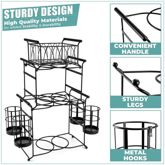 Alt view image 7 of 7 - Sorbus® Buffet Caddy 7-Piece Stackable Set Includes Plate, Napkin, and Silverware Holder, 3-Tier Detachable Tabletop Organizer Ideal for Kitchen, Dining, Entertaining, Parties,Thanksgiving (Black)