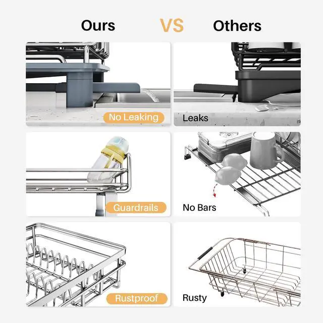 Alt view image 3 of 7 - SNTD Dish Drying Rack - Extendable Dish Rack, Large Sink Drying Dish Drainer for Kitchen Counter, Stainless Steel Dish Strainer with Utensil Holder (Silver)