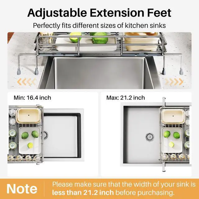 Alt view image 7 of 7 - SNTD Dish Drying Rack - Extendable Dish Rack, Large Sink Drying Dish Drainer for Kitchen Counter, Stainless Steel Dish Strainer with Utensil Holder (Silver)