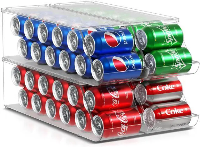 Main image of Soda Can Organizer for Refrigerator Stackable Can Dispenser with Lid for Fridge, Pantry, or Freezer Holds 12 Cans Each, BPA-Free Clear Drink Organizer (4-Pack)