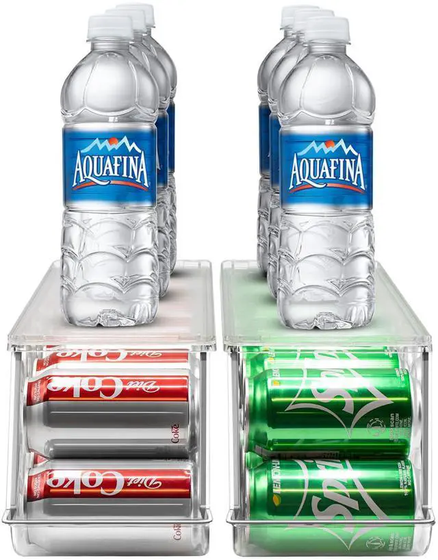 Alt view image 7 of 7 - Soda Can Organizer for Refrigerator Stackable Can Dispenser with Lid for Fridge, Pantry, or Freezer Holds 12 Cans Each, BPA-Free Clear Drink Organizer (4-Pack)