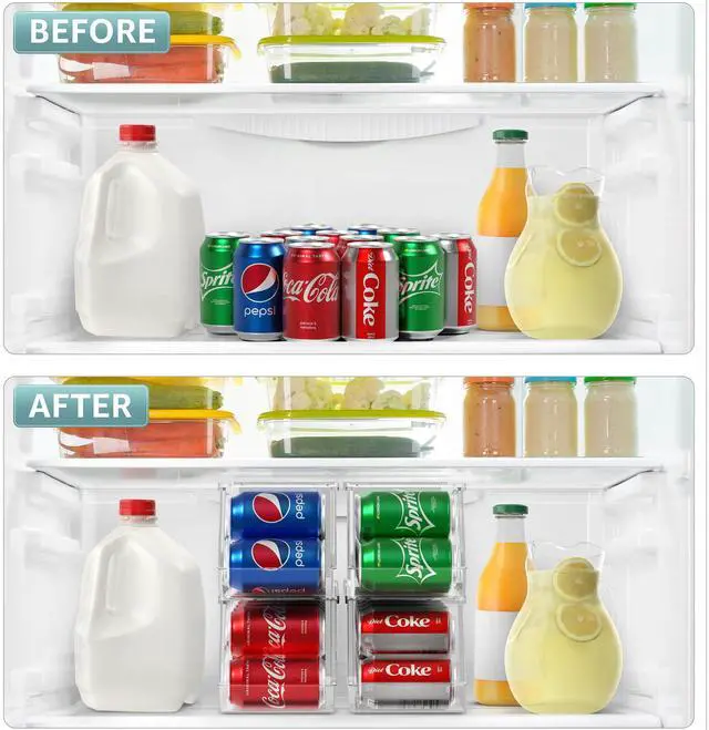 Alt view image 5 of 7 - Soda Can Organizer for Refrigerator Stackable Can Dispenser with Lid for Fridge, Pantry, or Freezer Holds 12 Cans Each, BPA-Free Clear Drink Organizer (4-Pack)
