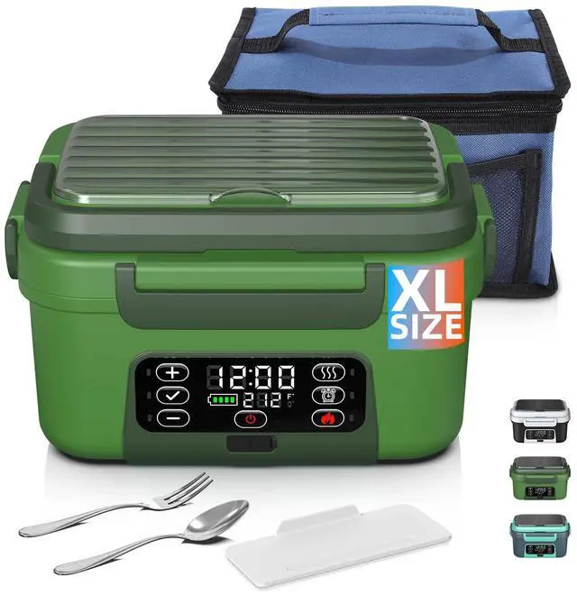 Main image of Omboos Cordless Electric Heated Lunch Box, XL 6.3Cups Rechargeable Food Warmer Lunch Box with Self Heating, Smart Timer, Adjustable Temperature, Leakproof, BPA Free, Removable Divider Green