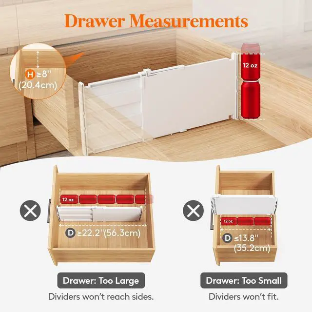 Alt view image 2 of 7 - Lifewit 8" Tall 6 Pack Drawer Dividers, 35-56.5cm/13.8-22.2" Expandable Drawer Divider for Clothes, Adjustable Dresser Drawer Organizers, Drawers Separators for Dresser/Bathroom/Closet/Kitchen White