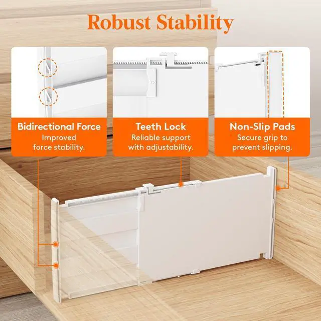 Alt view image 5 of 7 - Lifewit 8" Tall 6 Pack Drawer Dividers, 35-56.5cm/13.8-22.2" Expandable Drawer Divider for Clothes, Adjustable Dresser Drawer Organizers, Drawers Separators for Dresser/Bathroom/Closet/Kitchen White