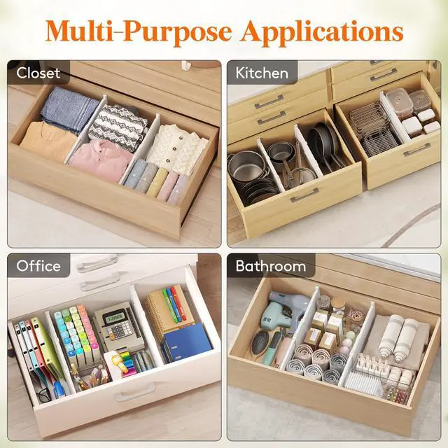 Alt view image 7 of 7 - Lifewit 8" Tall 6 Pack Drawer Dividers, 35-56.5cm/13.8-22.2" Expandable Drawer Divider for Clothes, Adjustable Dresser Drawer Organizers, Drawers Separators for Dresser/Bathroom/Closet/Kitchen White