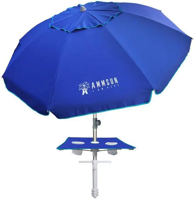 Main image of AMMSUN 7ft Heavy Duty High Wind Beach Umbrella with sand anchor, Built-in Table Tray Vent Tilt Pole, UPF 50+ Windproof Portable Outdoor Umbrellas Carry Bag for Patio Garden Pool Backyard Navy