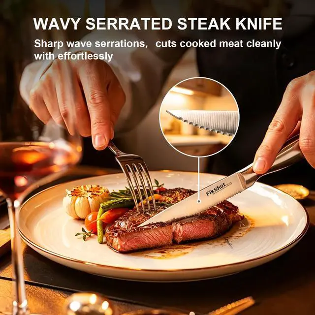 Alt view image 6 of 7 - FIKSHOT 14 Pieces Knife Block Set German Stainless Steel with Block, Razor-Sharp Santoku Knives, Fruit & Kitchen Knives, Rust Resistant for Homecooks (Silver + Walnut)