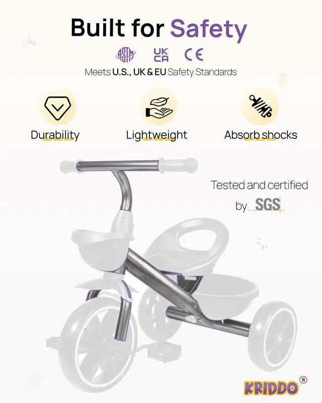 Alt view image 4 of 7 - KRIDDO Tricycle for 2-5 Year Olds - Pink Toddler Trike With Gift for 24 Month to 4 Year Old Girls