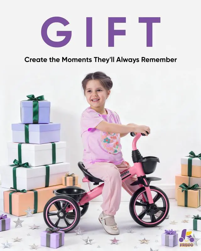 Alt view image 7 of 7 - KRIDDO Tricycle for 2-5 Year Olds - Pink Toddler Trike With Gift for 24 Month to 4 Year Old Girls