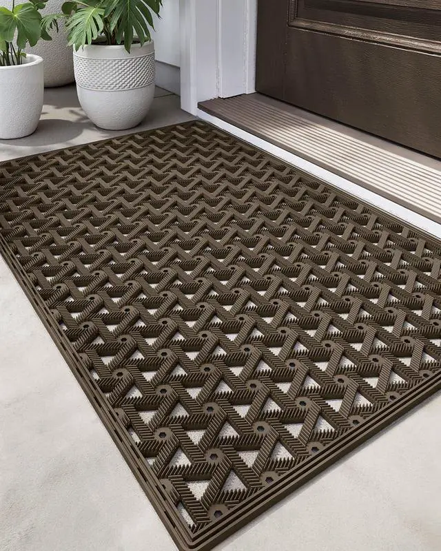 Main image of DEXI Front Door Mat Outside Entrance Rubber 32x48, Welcome Floor Doormat Heavy Duty Non Slip, Dirt Trapper Waterproof Exterior Entry Mats All Weather for Patio Entryway Drainage, Brown