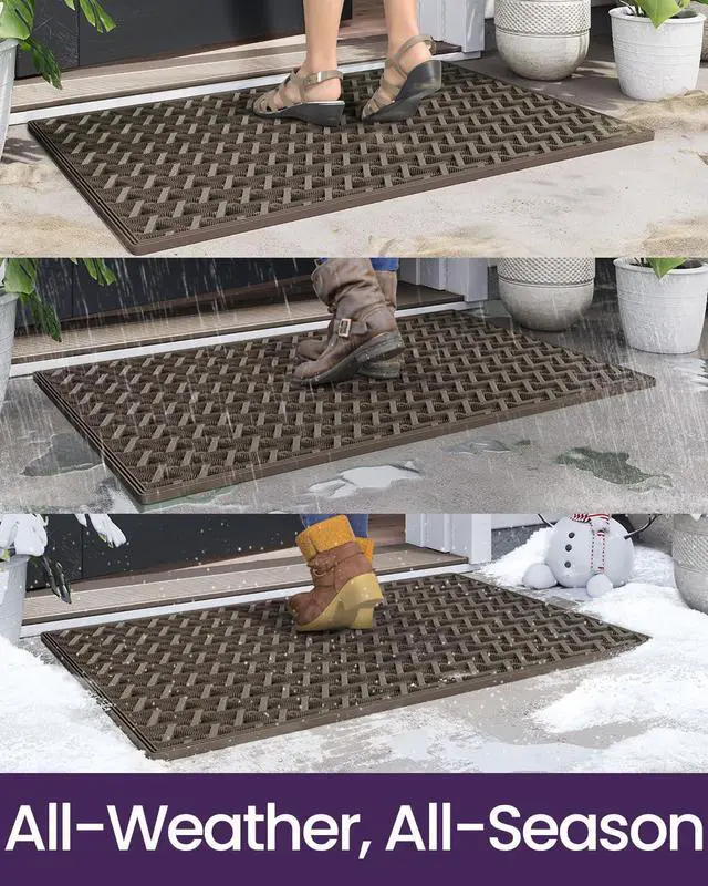 Alt view image 5 of 7 - DEXI Front Door Mat Outside Entrance Rubber 32x48, Welcome Floor Doormat Heavy Duty Non Slip, Dirt Trapper Waterproof Exterior Entry Mats All Weather for Patio Entryway Drainage, Brown