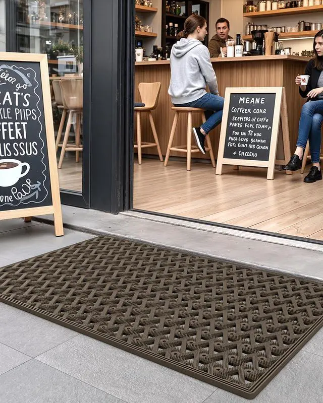 Alt view image 6 of 7 - DEXI Front Door Mat Outside Entrance Rubber 32x48, Welcome Floor Doormat Heavy Duty Non Slip, Dirt Trapper Waterproof Exterior Entry Mats All Weather for Patio Entryway Drainage, Brown