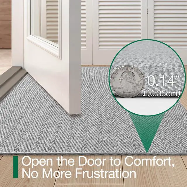 Alt view image 3 of 7 - LUMI Ultra Thin Indoor Door Mat for Entrance 36"x56", Non Slip Entryway Mat, Low Profile Doormat, Unique Herringbone Design Carpet for Inside, Patio, Porch, Gray