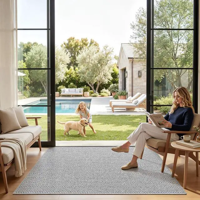 Alt view image 4 of 7 - LUMI Ultra Thin Indoor Door Mat for Entrance 36"x56", Non Slip Entryway Mat, Low Profile Doormat, Unique Herringbone Design Carpet for Inside, Patio, Porch, Gray