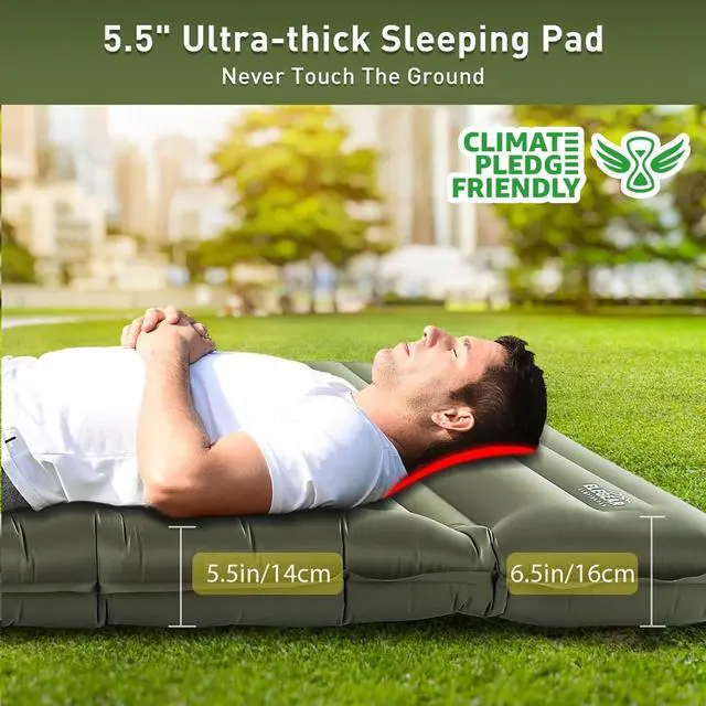 Alt view image 4 of 7 - Elegear CumbreX Double Sleeping Pad for Camping, 5.5" Ultra-Thick Inflatable Camping Sleeping Pad 2 Person with Built-in Foot Pump, Portable Camping Sleeping Mat for Backpacking Hiking Tent, Full