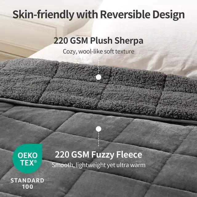 Alt view image 2 of 7 - Uttermara Weighted Blankets for Adults Queen Size, 15lbs 60x80 inches Blanket with Soft Warm Plush Sherpa Fleece, Washable Thick Heavy Throw for Sleeping and Calming, Grey