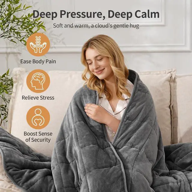 Alt view image 4 of 7 - Uttermara Weighted Blankets for Adults Queen Size, 15lbs 60x80 inches Blanket with Soft Warm Plush Sherpa Fleece, Washable Thick Heavy Throw for Sleeping and Calming, Grey