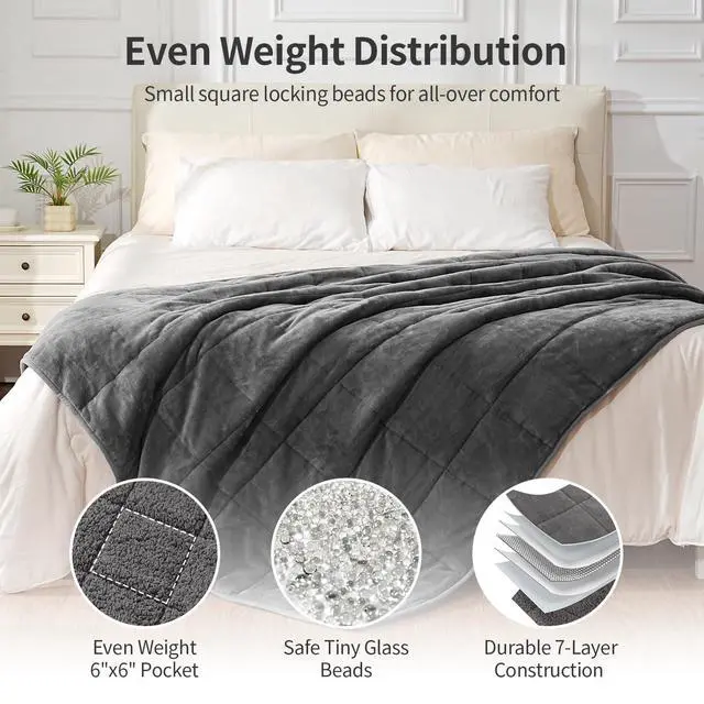 Alt view image 6 of 7 - Uttermara Weighted Blankets for Adults Queen Size, 15lbs 60x80 inches Blanket with Soft Warm Plush Sherpa Fleece, Washable Thick Heavy Throw for Sleeping and Calming, Grey