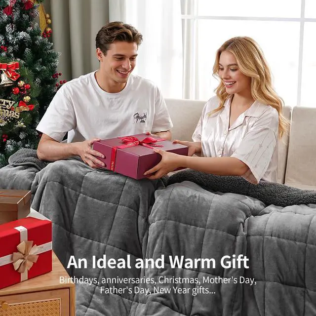 Alt view image 5 of 7 - Uttermara Weighted Blankets for Adults Queen Size, 15lbs 60x80 inches Blanket with Soft Warm Plush Sherpa Fleece, Washable Thick Heavy Throw for Sleeping and Calming, Grey