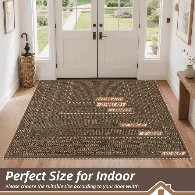 Alt view image 2 of 7 - BEQHAUSE Dirt Trapper Door Mat 36" x 60", Non-Slip Washable Doormats Entrance Mat, Dirt Resistant and Absorbent Welcome Mat, Low Profile Floor Mats for Front Back Door and Entryway, Brown