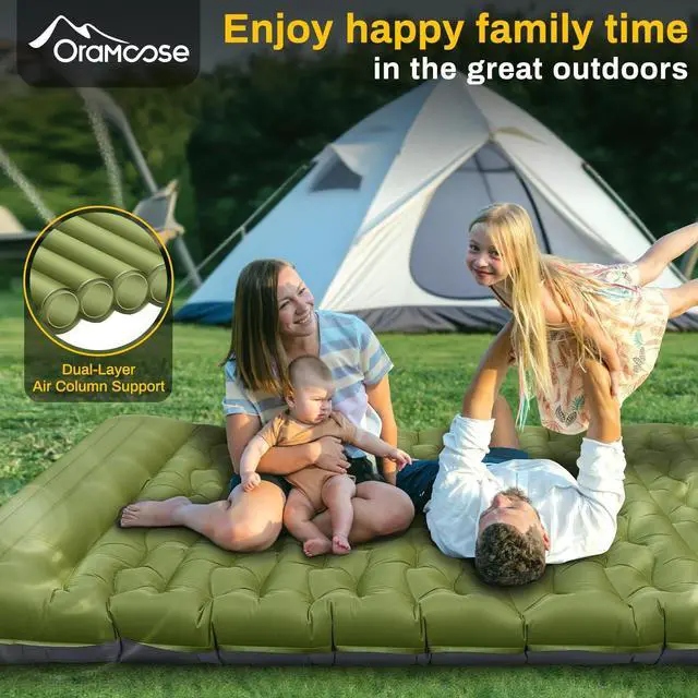 Alt view image 6 of 7 - Double Sleeping Pad, Extra Thick 6 Inch Sleeping Pad for Camping 2 Person with Built-in Pillow & Foot Pump Ultralight Compact Inflatable Camping Mat for Backpacking Hiking Travel Tent Camp Gear Gifts