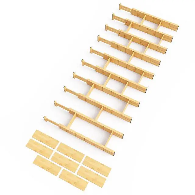 Main image of SpaceAid Bamboo Drawer Dividers with Inserts and Labels, Kitchen Adjustable Drawer Organizers, Expandable Organization for Home, Office, Dressers, 10 Dividers with 24 Inserts (17"-22" Natural)