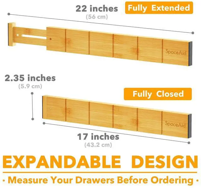 Alt view image 4 of 7 - SpaceAid Bamboo Drawer Dividers with Inserts and Labels, Kitchen Adjustable Drawer Organizers, Expandable Organization for Home, Office, Dressers, 10 Dividers with 24 Inserts (17"-22" Natural)