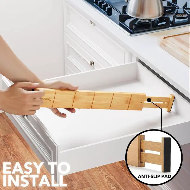 Alt view image 6 of 7 - SpaceAid Bamboo Drawer Dividers with Inserts and Labels, Kitchen Adjustable Drawer Organizers, Expandable Organization for Home, Office, Dressers, 10 Dividers with 24 Inserts (17"-22" Natural)
