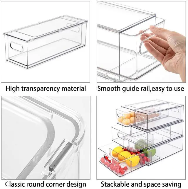 Alt view image 5 of 6 - MineSign Set of 3 Stackable Refrigerator Organizer Bins Pull-Out Drawers for Fruit and Veggies Divided Storage Organizer for Fridge Clear Drawer Containers with Handle for Produce Saver, Eggs, Snack