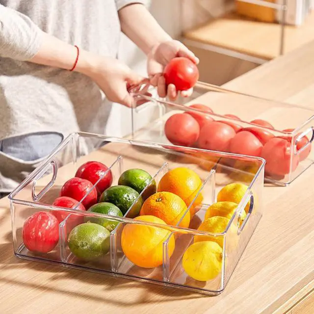 Alt view image 6 of 6 - MineSign Set of 3 Stackable Refrigerator Organizer Bins Pull-Out Drawers for Fruit and Veggies Divided Storage Organizer for Fridge Clear Drawer Containers with Handle for Produce Saver, Eggs, Snack