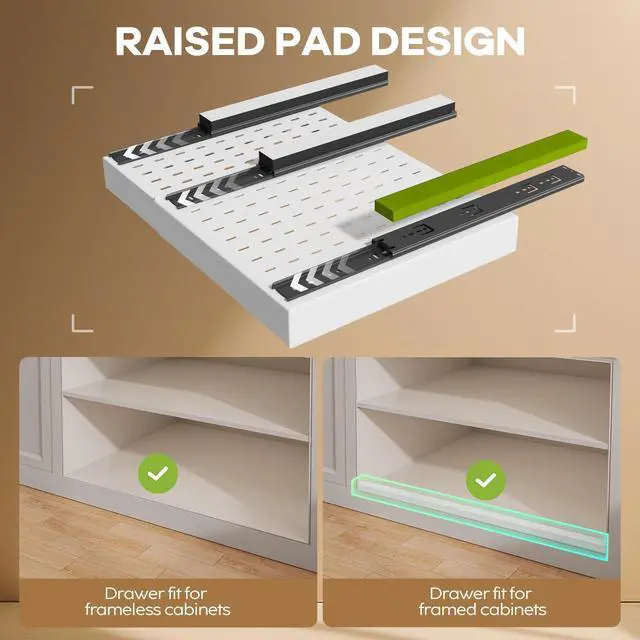 Alt view image 3 of 7 - Seinloes 2Pack Pull out Cabinet Organizer 21"Deep with 4 Adjustable Dividers,Expandable12.1"-20.4"W Pots and Pans Organizer Under Cabinet with Raising Pad for Framed Cabinets,Slide out Drawers,White
