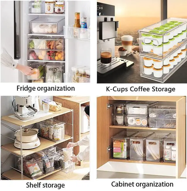 Alt view image 4 of 7 - Mano Fridge Drawer Pull Out Stackable Bins with Handle Clear Refrigerator Drawers Organizer Food Storage Container Box with Dividers Plastic Produce Saver for Pantry, Cabinet, Kitchen, Clothes4Pack
