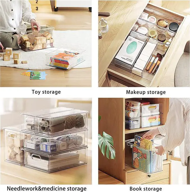 Alt view image 7 of 7 - Mano Fridge Drawer Pull Out Stackable Bins with Handle Clear Refrigerator Drawers Organizer Food Storage Container Box with Dividers Plastic Produce Saver for Pantry, Cabinet, Kitchen, Clothes4Pack