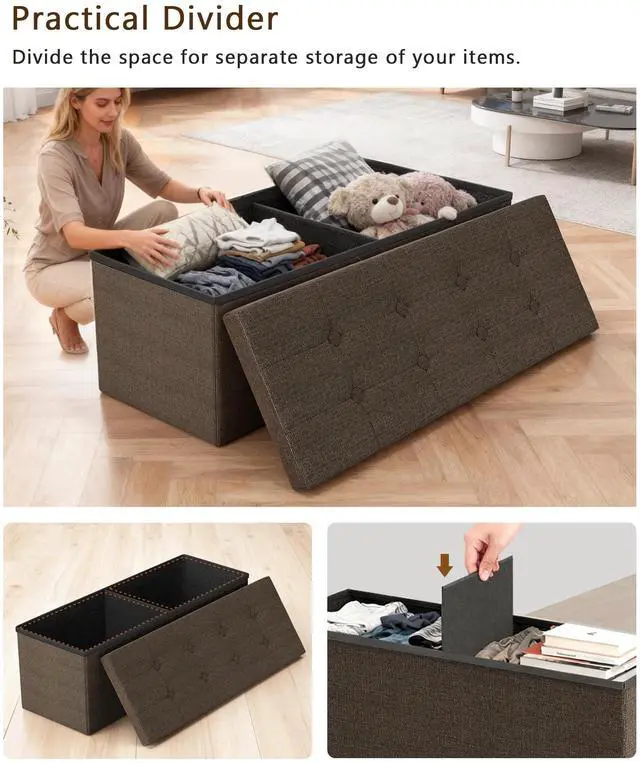 Alt view image 2 of 6 - GLAXYFUR 43 Inches Folding Storage Ottoman Bench, Storage Chest, Footrest for Entryway, Living Room, Holds up to 660 lb, Brown