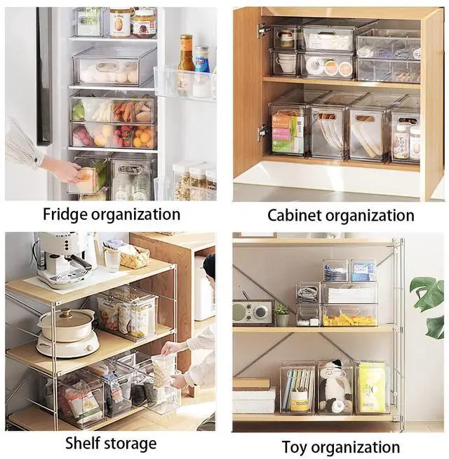 Alt view image 4 of 6 - MineSign Set of 3 Stackable Refrigerator Organizer Bins Pull-Out Drawers for Fruit and Veggies Divided Storage Organizer for Fridge Clear Drawer Containers with Handle for Produce Saver, Eggs, Snack