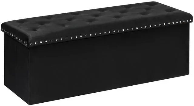Main image of B FSOBEIIALEO Storage Ottoman Bench, Folding Tufted Ottomans with Storage, Extra Large 140L Storage Boxes Footrest Bench for Bedroom, Luxury Velvet Fabric 43 Inches Black