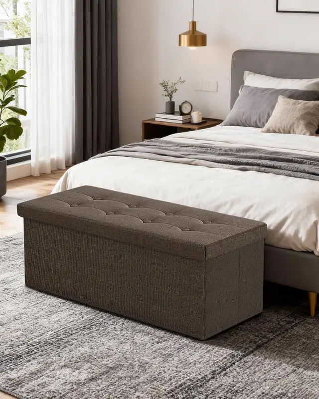 Alt view image 4 of 6 - GLAXYFUR 43 Inches Folding Storage Ottoman Bench, Storage Chest, Footrest for Entryway, Living Room, Holds up to 660 lb, Brown