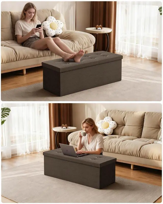 Alt view image 3 of 6 - GLAXYFUR 43 Inches Folding Storage Ottoman Bench, Storage Chest, Footrest for Entryway, Living Room, Holds up to 660 lb, Brown