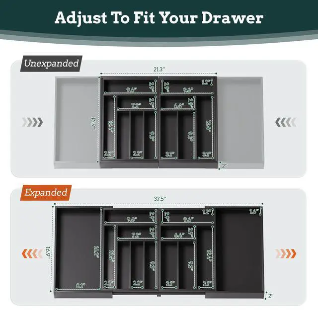 Alt view image 4 of 7 - Silverware Organizer Large, Magnetic Connected Expandable 13 Slots Silverware Drawer Organizer From 21 to 37.4 Inches, Adjustable Flatware and Cutlery Holder, Bamboo Utensil Tray for Kitchen Black