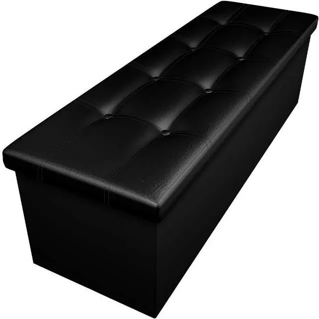 Main image of Camabel 43 Inch Folding Storage Ottoman Bench 125L Hold up 700lbs Ottoman with Storage Chest Foam Seat Padded Foot Rest Stool Faux Leather Bedroom Bench with Storage Coffee Table Black