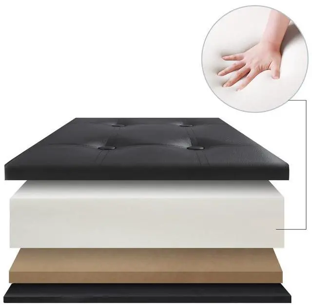 Alt view image 4 of 7 - Camabel 43 Inch Folding Storage Ottoman Bench 125L Hold up 700lbs Ottoman with Storage Chest Foam Seat Padded Foot Rest Stool Faux Leather Bedroom Bench with Storage Coffee Table Black