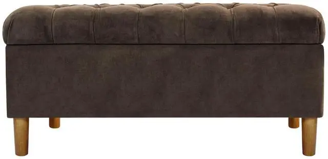 Main image of Homepop Home Decor | Tufted Ainsley Button Storage Ottoman Bench with Hinged Lid | Ottoman Bench with Storage for Living Room & Bedroom, Chocolate Brown Velvet