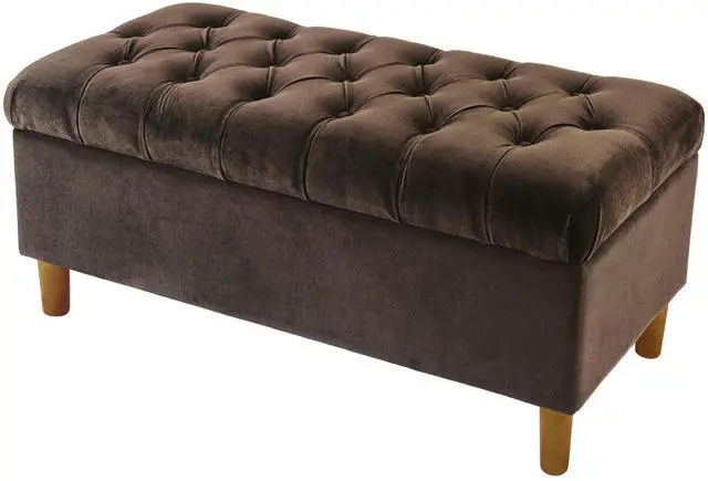 Alt view image 6 of 6 - Homepop Home Decor | Tufted Ainsley Button Storage Ottoman Bench with Hinged Lid | Ottoman Bench with Storage for Living Room & Bedroom, Chocolate Brown Velvet