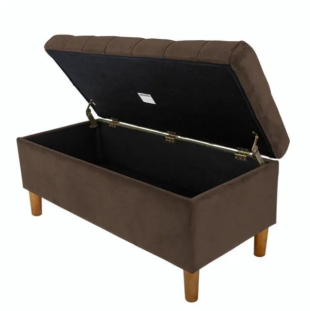 Alt view image 5 of 6 - Homepop Home Decor | Tufted Ainsley Button Storage Ottoman Bench with Hinged Lid | Ottoman Bench with Storage for Living Room & Bedroom, Chocolate Brown Velvet