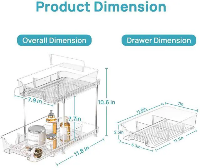Alt view image 2 of 6 - Vtopmart 4 Pack 2 Tier Bathroom Under Sink Organizers and Storage, Clear Kitchen Pantry Organization, Pull Out Medicine Cabinet Organizer with Movable Dividers