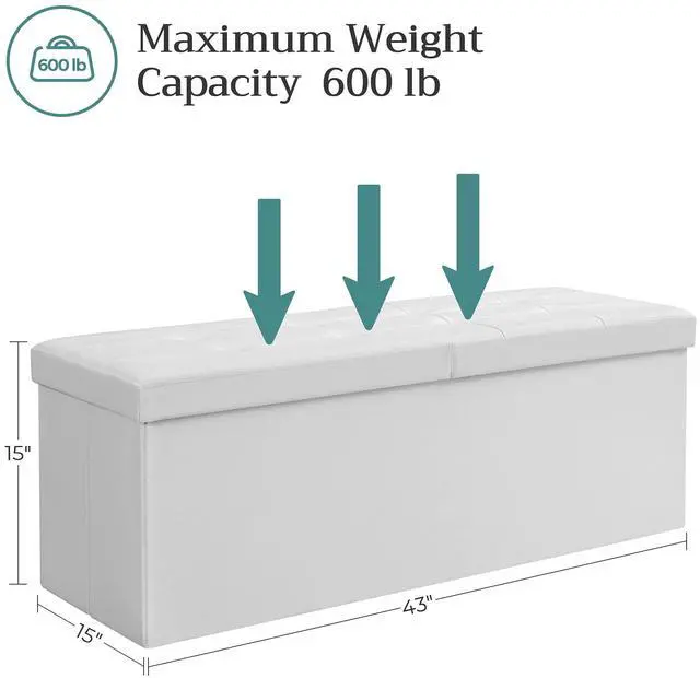 Alt view image 6 of 7 - SONGMICS MAZIE Collection - 43 Inches Storage Ottoman Bench with Flipping Lid, Storage Chest with Iron Frame Support, Load 660 lb, for Living Room, Bedroom, Synthetic Leather, White ULSF75WT