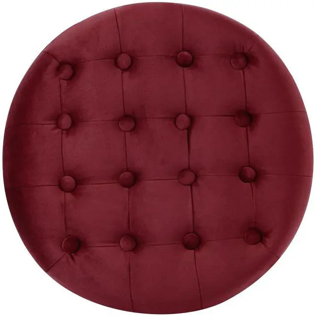 Alt view image 7 of 7 - Homepop Home Decor | Upholstered Round Velvet Tufted Foot Rest Ottoman | Ottoman with Storage for Living Room & Bedroom | Decorative Home Furniture, Burgundy Small